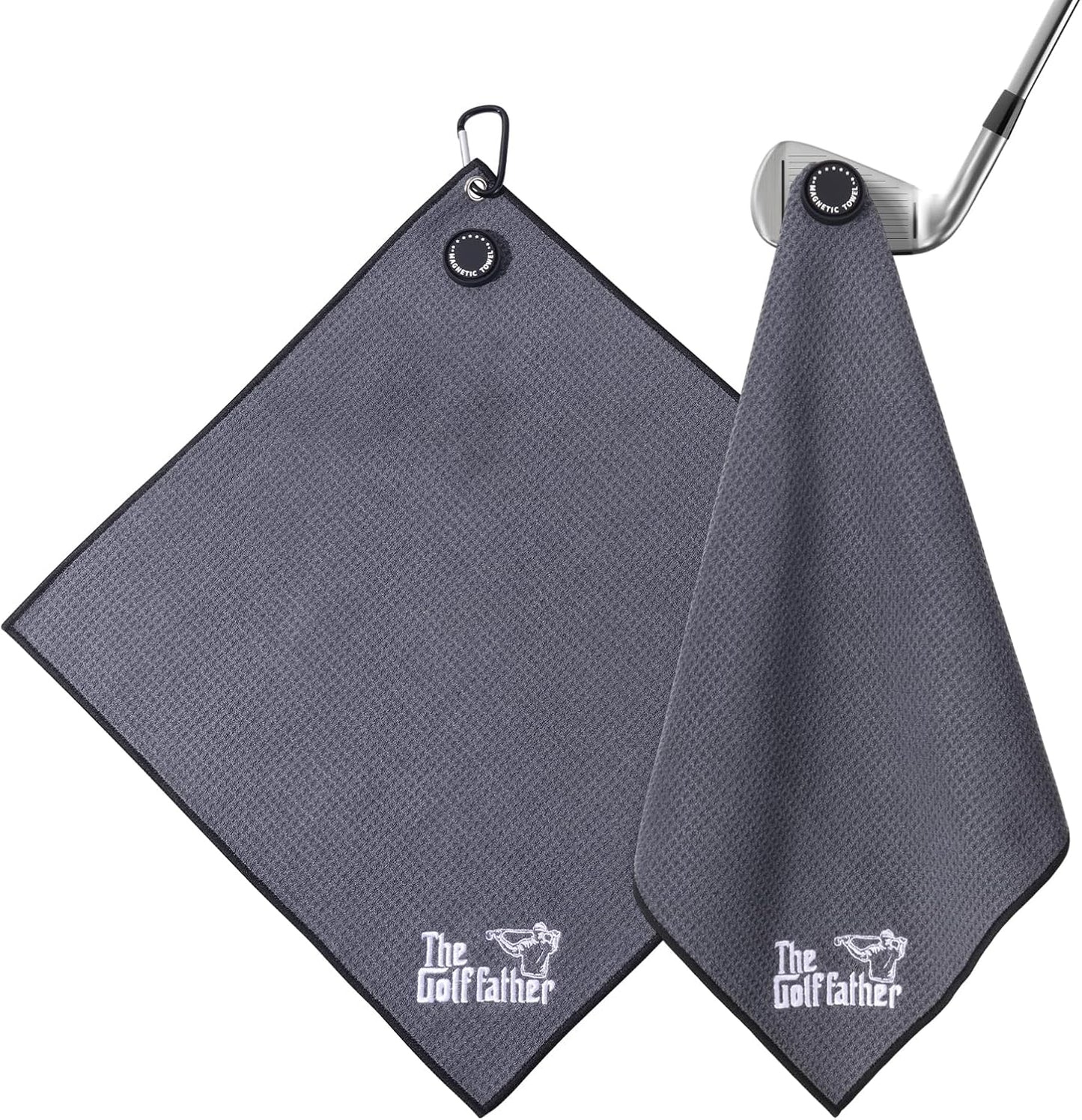 She's Pink Magnetic Golf Towel with Clip, 16"x16" Microfiber Waffle Weave, Quick-Dry Lint-Free Club & Ball Cleaning Cloth, Strong Magnet for Cart/Clubs, Grey, 1 Pack