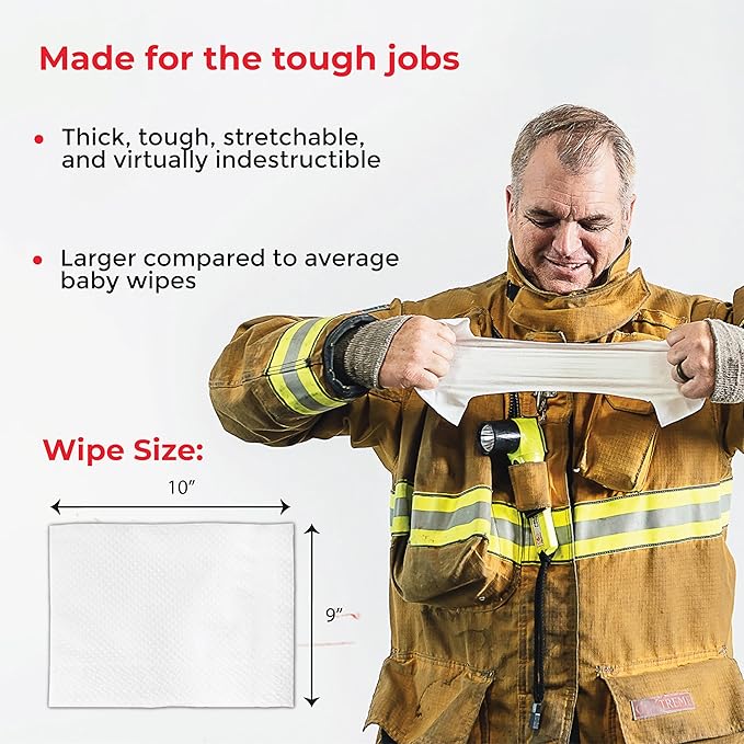 Hero Wipes Body Wipes Remove 98% Of Carcinogens, Ash, Soot, Smoke, Toxins - 48ct Extra Thick Durable 10x9 inches Firefighter Wet Wipes