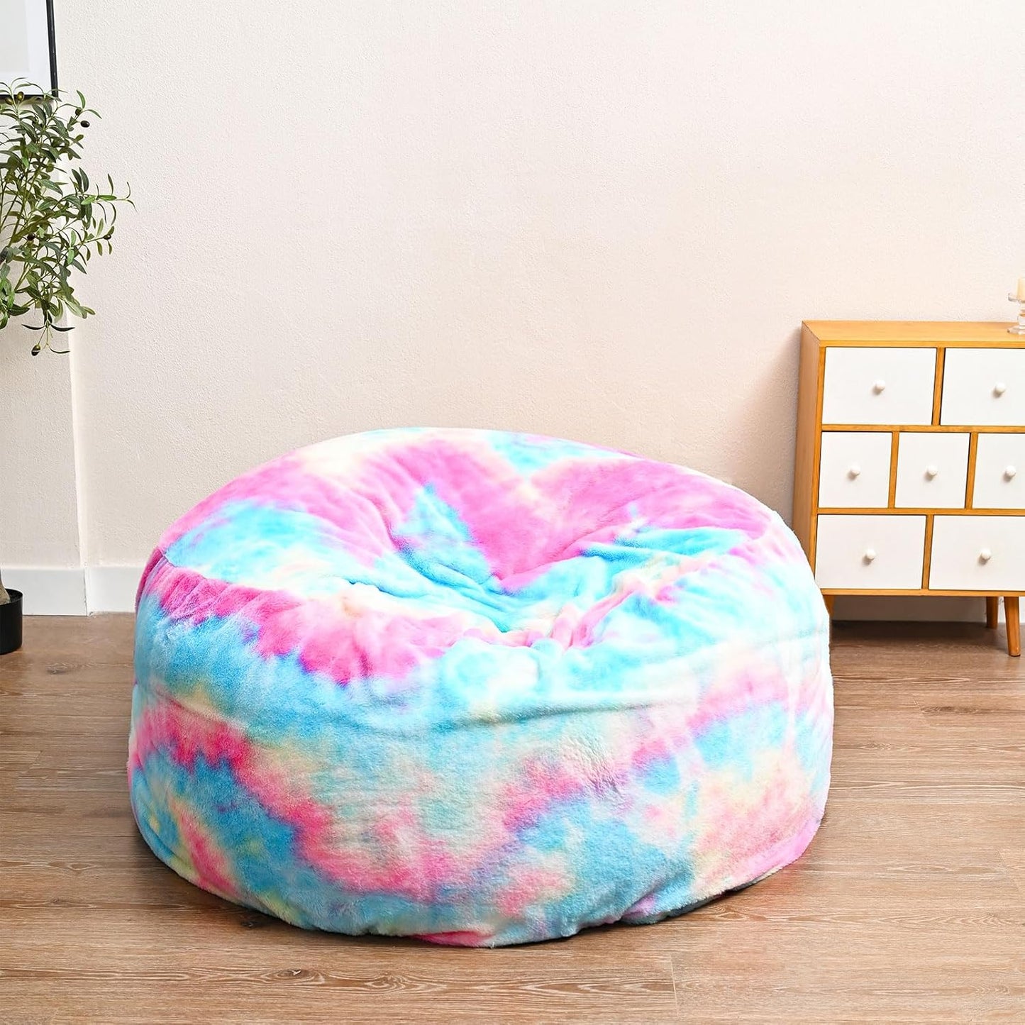 Bean Bag Chair for Adults Kids Without Filling Comfy Fluffy Giant Round Beanbag Lazy Sofa Cover for Reading Chair Floor Chair, 5FT, Multicolored