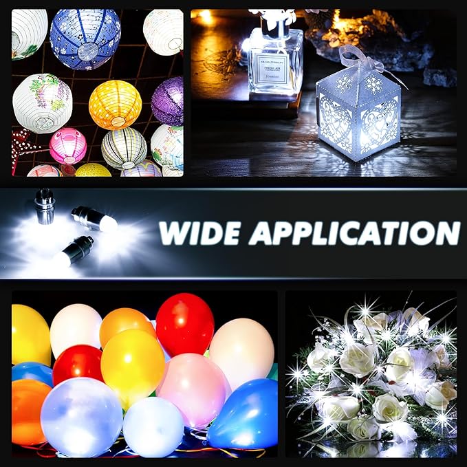 15x Battery Operated Mini LED Lights for Paper Lanterns, Balloons, Party Decoration, Non-Waterproof - White