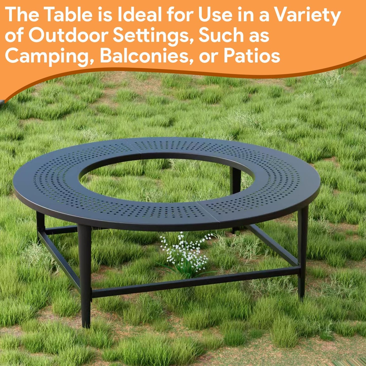 Fire Pit Surround Tabletop for Solo Stove Yukon & Bonfire, Outdoor Smokeless Fire Pit Table for Wood Burning Fire Pits, Powder-Coated Steel Stove Table Surround for Solo Stove