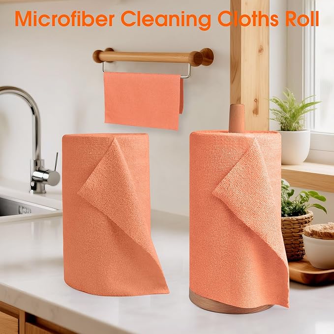 Microfiber Cleaning Cloth Roll–100 Pack, Tear Away Microfiber Towels, Reusable, Washable, Scratch-Free, Kitchen Towels for Car, Home, Kitchen, Glass, Dishes(Honey Orange)