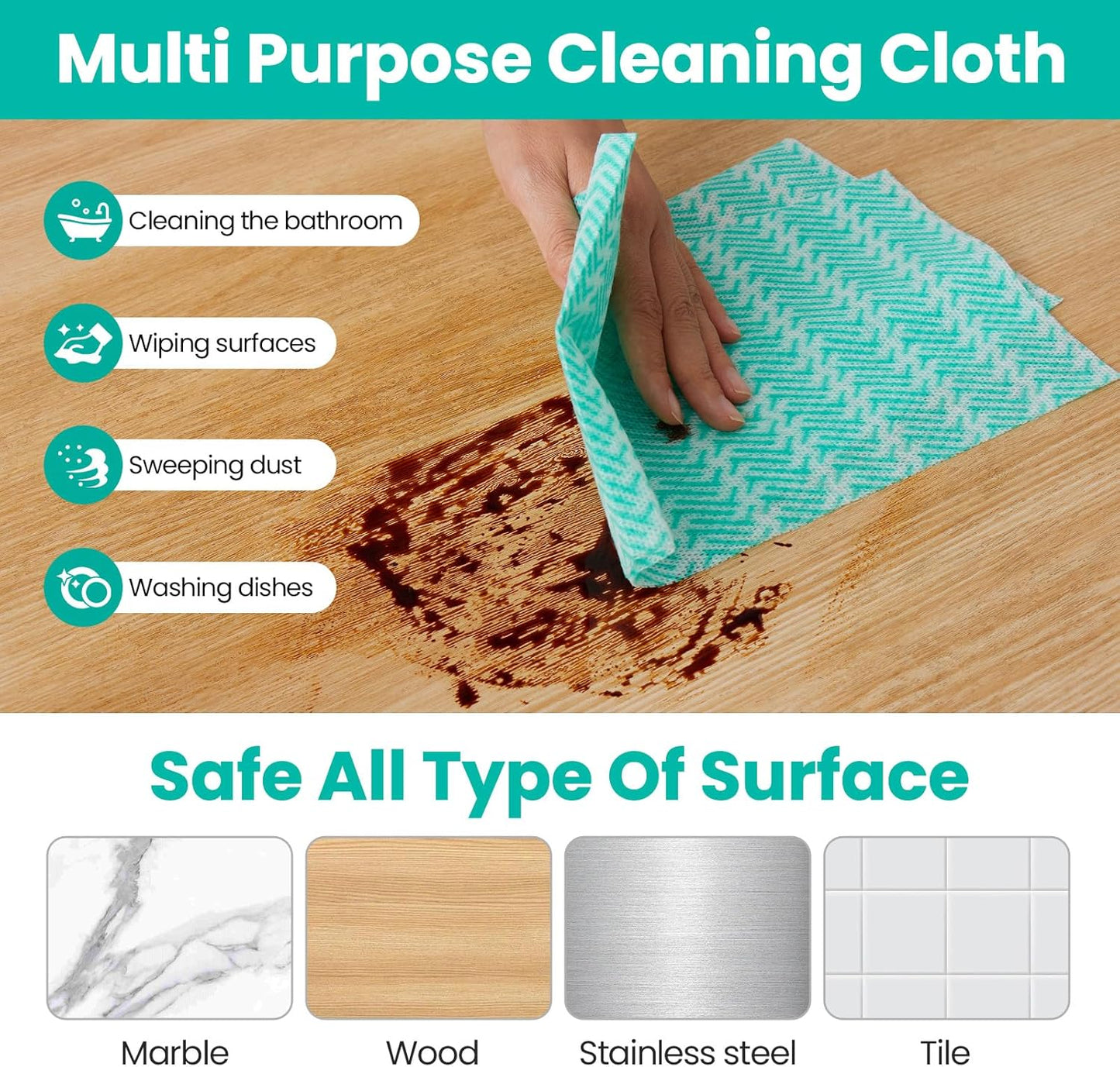Reusable Cleaning Towels Reusable Cloths Dish Cloths, 100 Count Multi-Purpose Dry Handy Wipes Disposabel Kitchen Towels, Durable, Absoebent, Dry Quickly, Green, Handi Wipe