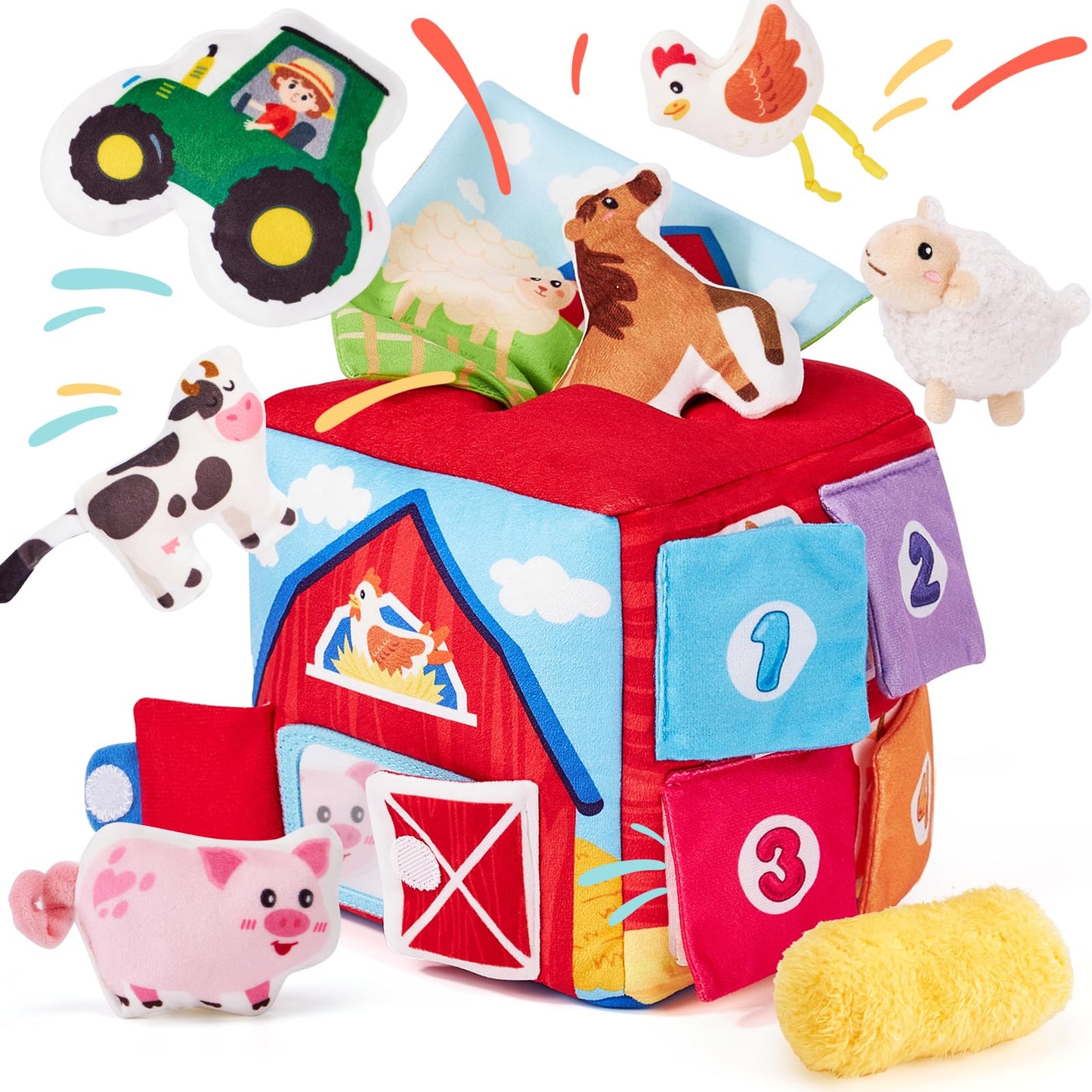 hahaland Baby Toys 6-12 Months - 13 PCS Whats Inside Box Surprise Developmental Toy and Silicone Baby Tissue Box Toy, Montessori Toys for 6 Month Old Gifts