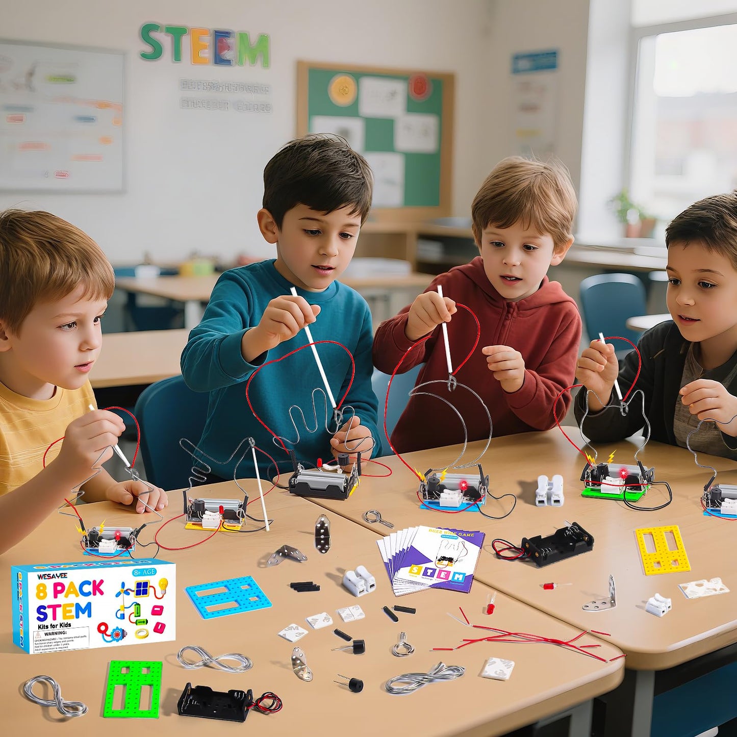 Bulk STEM Kits - 8 Set Electric Circuit Science Craft Kits for Kids Age 8-10 12-14 10-12, Girls Boys Arts and Crafts for Kids Ages 8-12 Gift Ideas, STEM Activities Projects Buzz Wire Maze Game