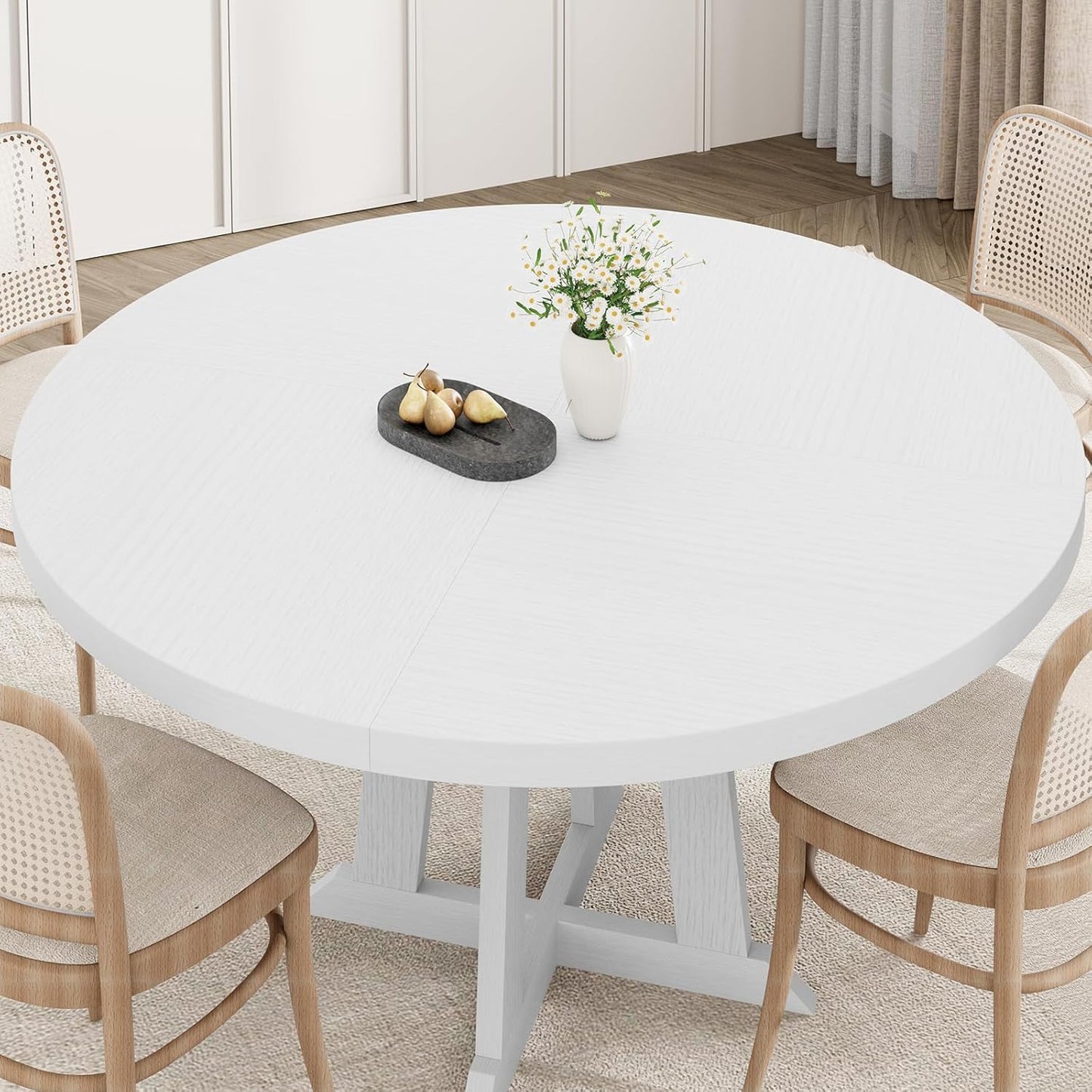 Garvee Dining Table for 4 to 6 People, 47 Inch Round Dining Table, Wooden Kitchen Table with Sturty Legs, Dining Room Table for Dining Room, Kitchen，White