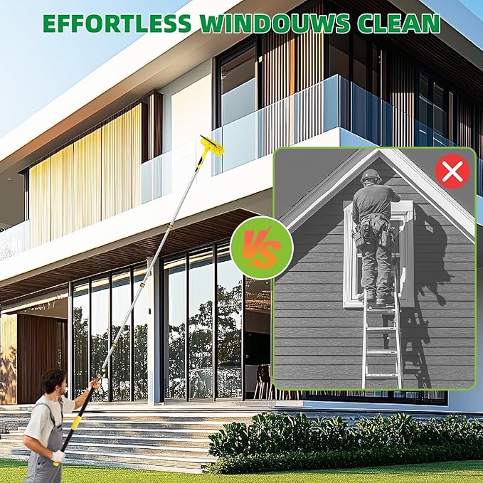 284'' Window Squeegee with Telescoping Extension Pole, 2 in 1 Shower Cleaning with Telescopic Pole, Extension Washing Tool with Rotating Head for Indoor/Outdoor High Window Glass
