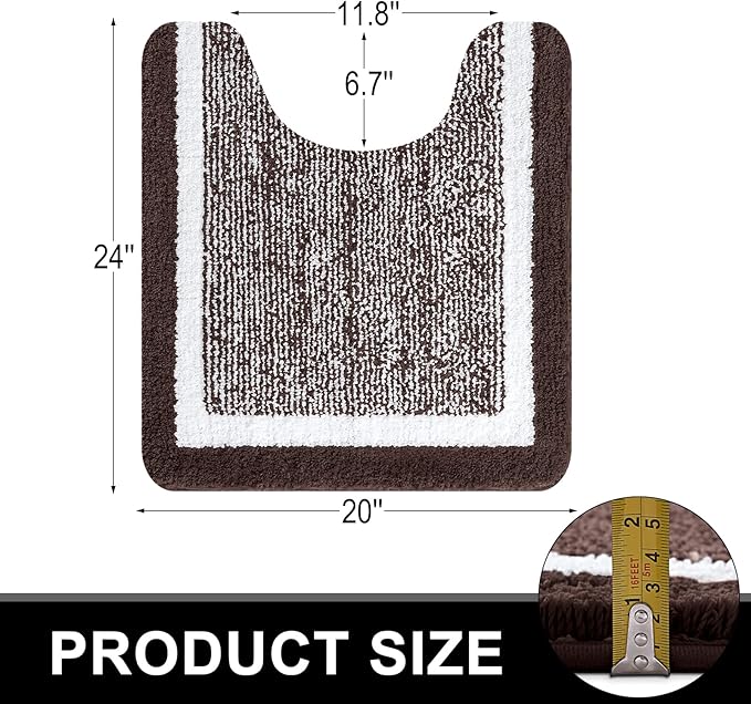 OLANLY Toilet Rugs U-Shaped 24x20, Extra Soft and Absorbent Microfiber Bathroom Rugs, Non-Slip, Machine Wash Dry, Plush Shaggy Contour Bath Mats for Toilet Base (Brown and White)