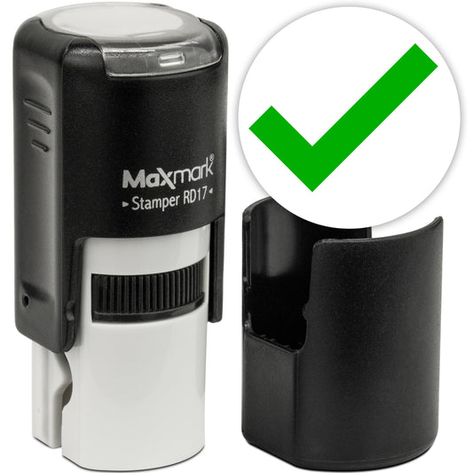 MaxMark Round Self Inking Emoji Stamp - Check - Green Ink