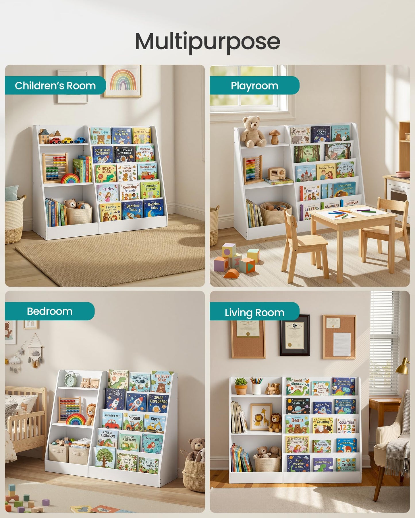SONGMICS Book and Toy Storage Organizer, 5-Tier Montessori Kids Bookshelf and Toy Storage Shelf, for Children's Room, Reading Nook, 11.8 x 40.8 x 31.5 Inches, Cloud White UGKR077WZ01