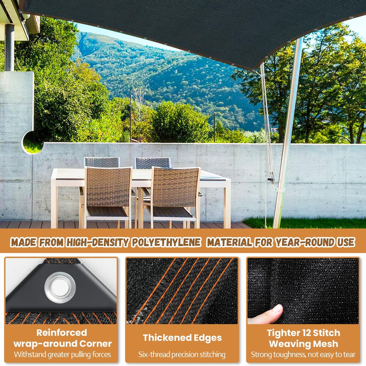 Riare 90% Black Shade Cloth- 20 x 20 FT Sunblock Garden Shade Cloth, Sun Shade Mesh Tarp with Reinforced Grommets for Greenhouse, Garden, Patio, Backyard, Plants, Pergola, Chicken Coop