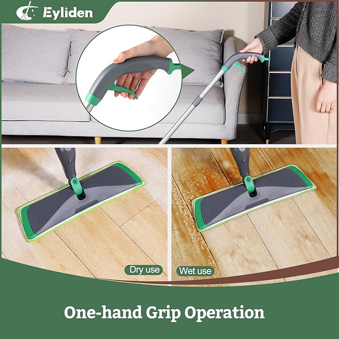Eyliden Spray Mop - Includes Bio-Enzyme Multi-Surface Cleaner Concentrate, 2 Microfiber Pads | All-in-One Solution Floor Cleaning Kit, Long-Lasting Freshness Wet Mops for Hardwood, Tile, Marble