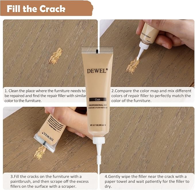 DEWEL 8 Colors Wood Furniture Repair Kit - Wood Fillers and Touch Up Markers, Upgrade Wood Furniture Repair Kit，Repair Scratch, Cracks, Discoloration for Wooden Door, Floor, Table, Cabinet，Set of 20