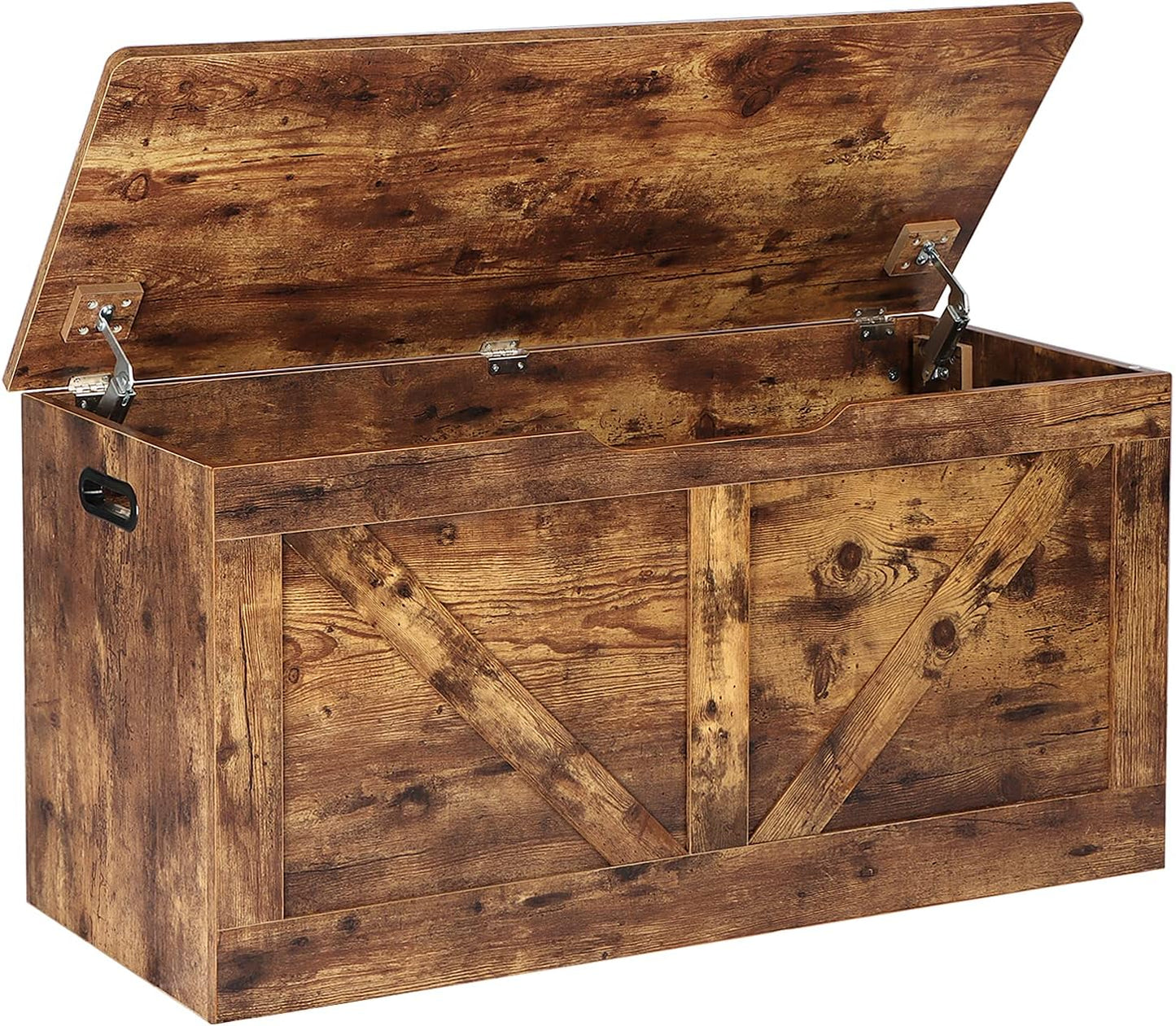 39.4" Storage Chest, Wooden Storage Bench, Large Storage Trunk with 2 Safety Hinges, Entryway Shoes Bench for Living Room, Bedroom, Rustic Brown