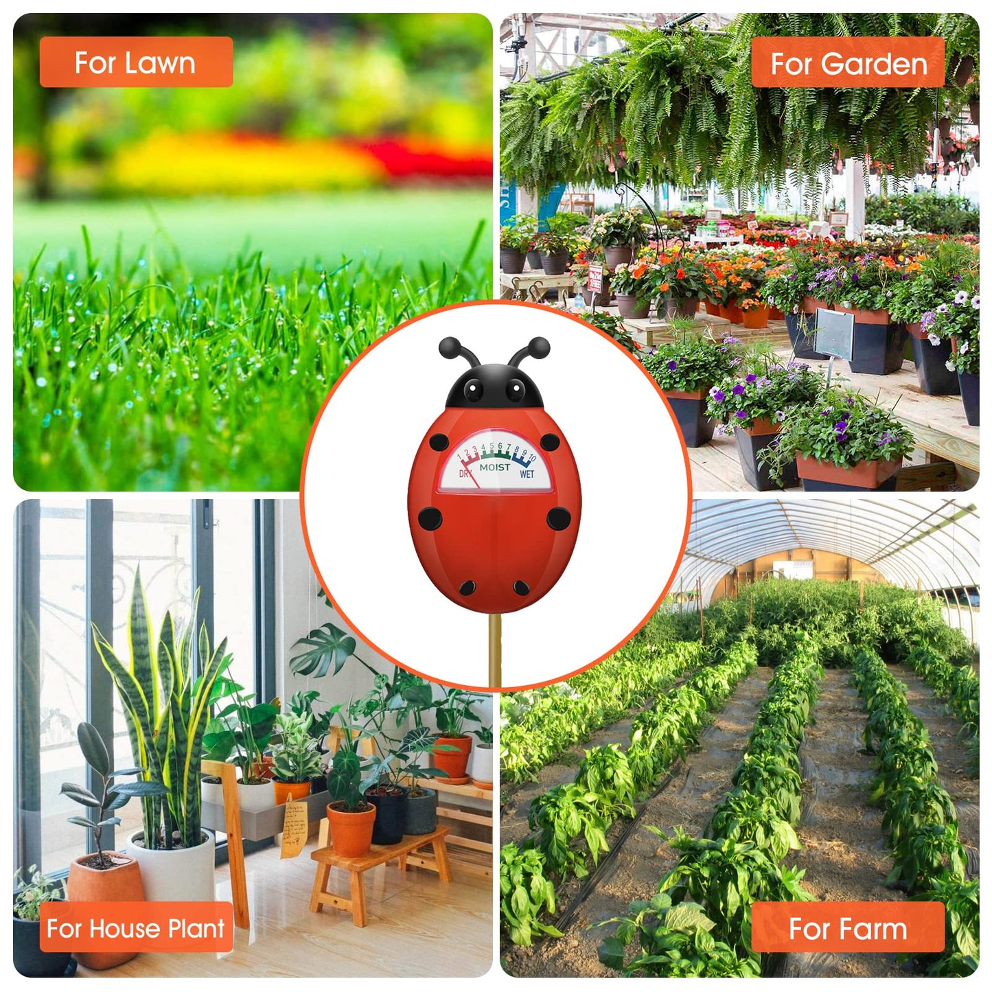 UNIWA Soil Moisture Meter, Plant Moisture Meter, Soil Hygrometer Sensor for Gardening, Farming, Indoor, and Outdoor Plants, Plant Water Monitor Gardening Gifts, No Batteries Required, 2-Pack