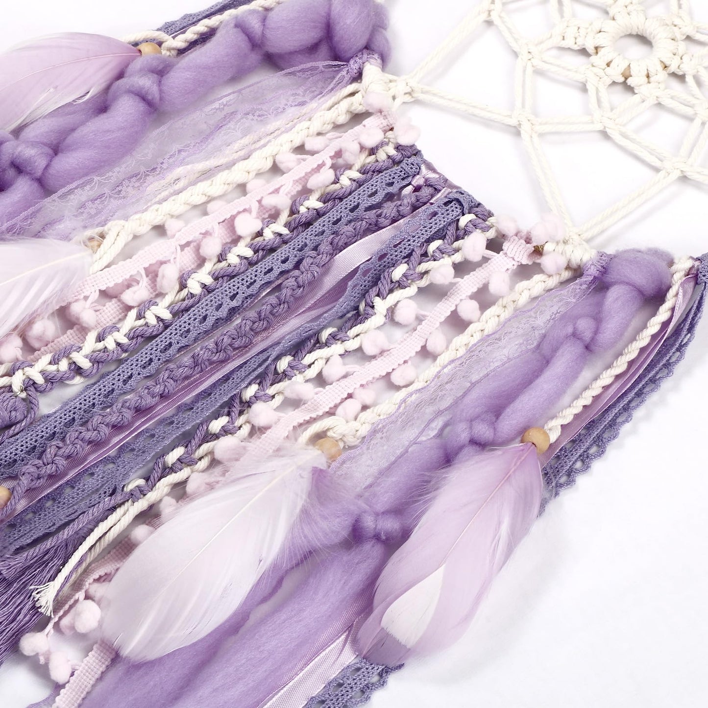 LOMOHOO Large Dream Catcher Handmade Feather Dreamcatcher, Traditional Dream Catchers with Woven Tassels Boho Wall Hanging for Girl Kids Bedroom Baby Room Home Decor Craft Ornament Gift (Purple)