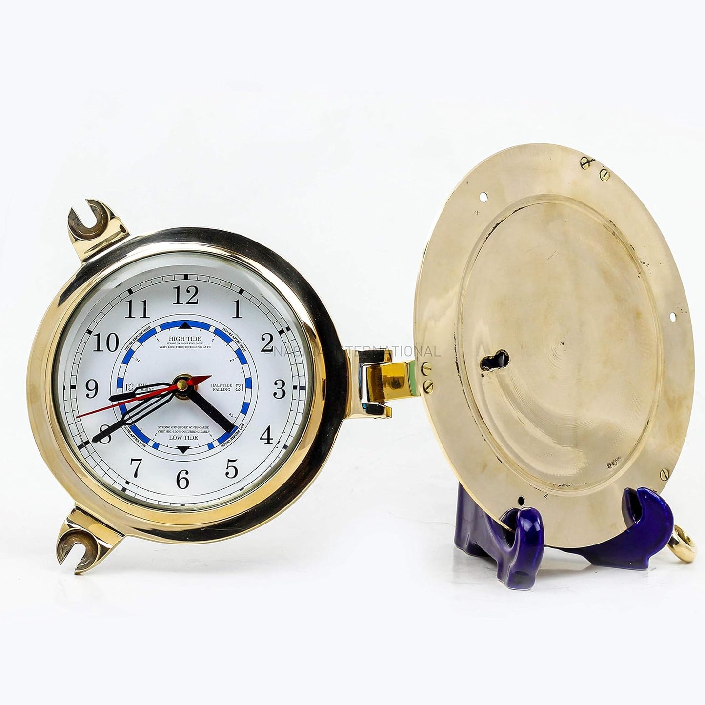Nagina International 9" Solid Brass Porthole Time and Tide Clock