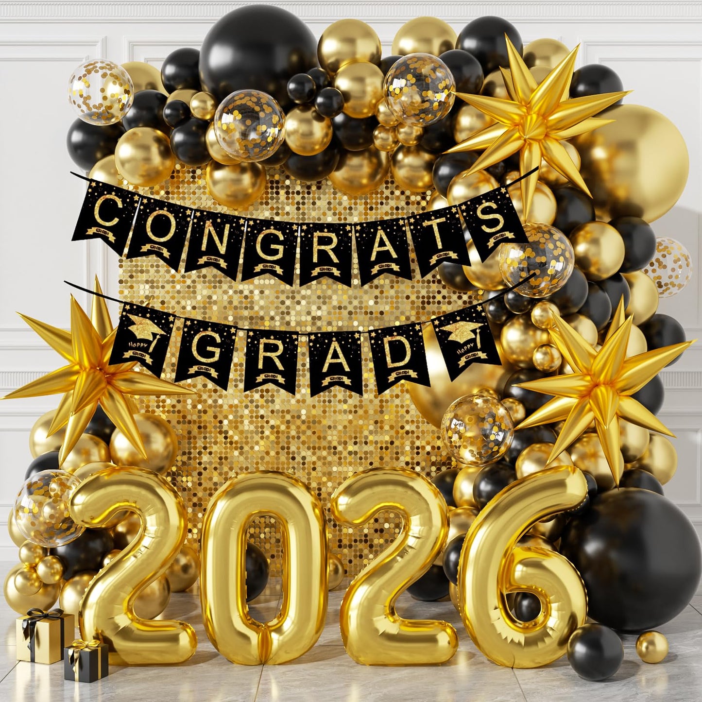 Sllyfo Graduation Decorations 2026 Black and Gold, 2026 Graduation Party Decorations Balloon Arch Kit, Black and Gold Graduation Balloons Class of 2026, Graduation Balloon Banner Arch Kit