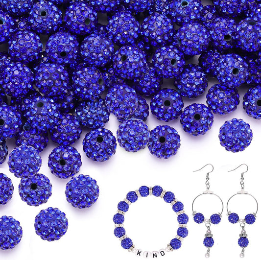 150 pcs 10mm Rhinestone Beads for Jewelry Making, Dark Blue Shiny Round Shamballa Disco Beads Bulk, Sparkle Crystal Clay Christmas for Bracelet Baseball Necklace Earring Crafting and DIY