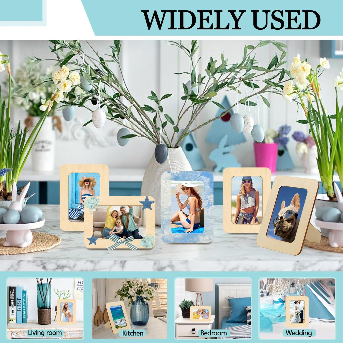 RYKOMO 12 Pieces DIY Wooden Picture Frames, Unfinished Solid Wood Photo Picture Frames for 4 x 6 in Photos, Standing Wooden Picture Frame for Valentine's Day Gift, Father's Day, Mother's Day DIY Crafts
