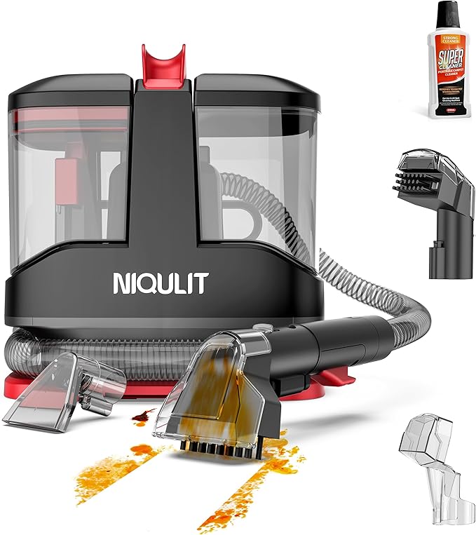 Portable Carpet & Upholstery Cleaner Machine - 15Kpa Deep Cleaning for Area Rugs, Pets, Couch & Car, Cleaning Machine with Dual Size BrushHead & Self-Cleaning System, Spot Cleaner for Stairs/Furniture