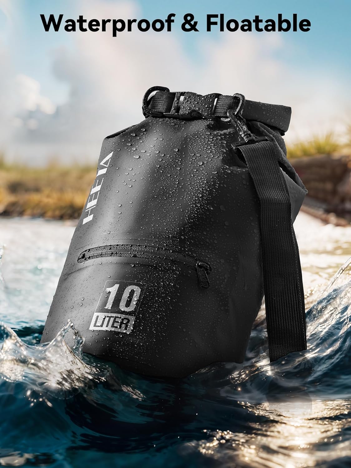 HEETA Waterproof Dry Bag with Front Zippered Pocket for Women Men, 5L/10L/20L/30L/40L Roll Top Lightweight Dry Storage Bag Backpack for Travel, Kayaking, Boating, Rafting, Camping, Hiking & Beach