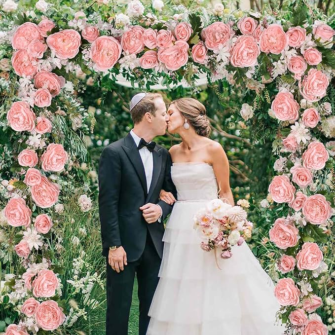 DearHouse 2Pack Artificial Peony Flower Garland - Silk Peony Garland with Pink Flowers for Wedding Party Table Decoration,6ft/Strand