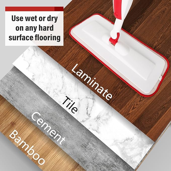Spray Mops for Floor Cleaning Floor Mop with a Refillable Spray Bottle and 3 Washable Microfiber Pads Home or Commercial Use Dry Wet Flat Mop for Hardwood Laminate Wood (RED)