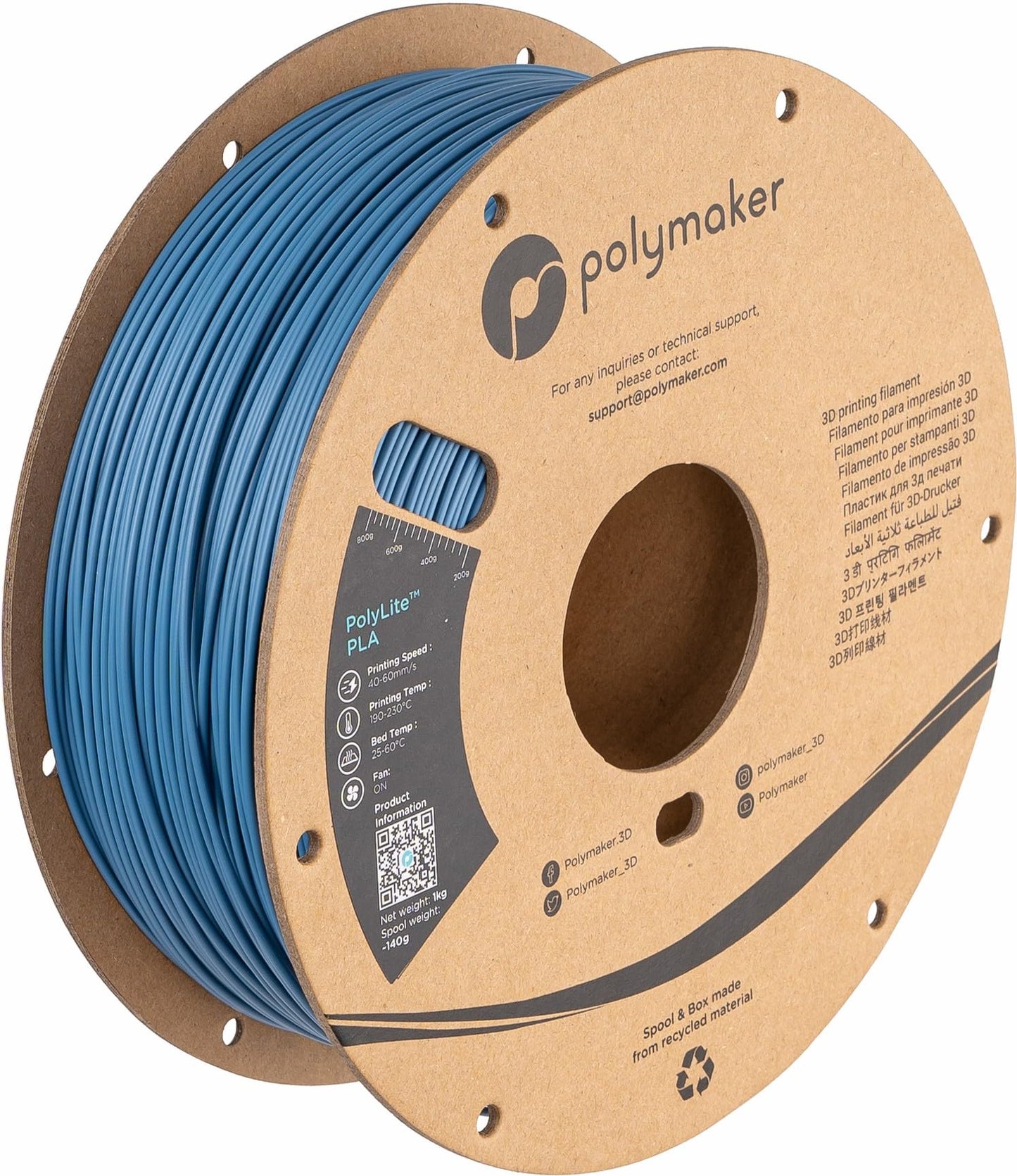 Polymaker PLA Filament, Stone Blue 3D Printing PLA Filament 1.75mm 1kg - PolyLite 3D Printer PLA Filament, Dimensional Accuracy
