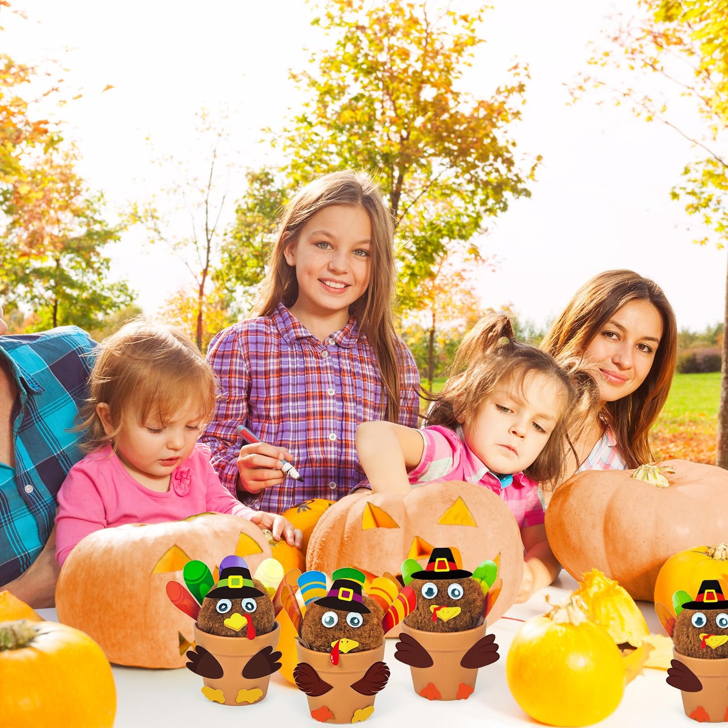 Cinrobiye 24 Set Thanksgiving Turkey Craft Kits DIY Thankful Turkey Flower Pot Making Kit Decorative Turkey Pots Art for School Classroom Activities Home Decoration Festival Gifts Party Favor Supplies