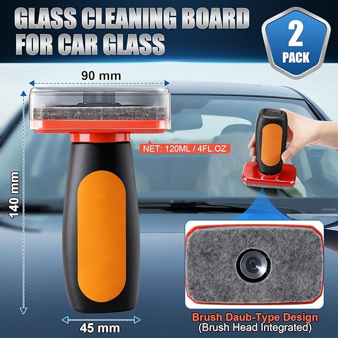 2 Pack Car Glass Cleaner Oil Film Clean Brush, 120ml Glass Oil Film Remover, 2026 New Windshield Cleaner Tool for Automotive Windshield/Window/Mirror, Improve Visibility (Clear Solution+Brush Board)