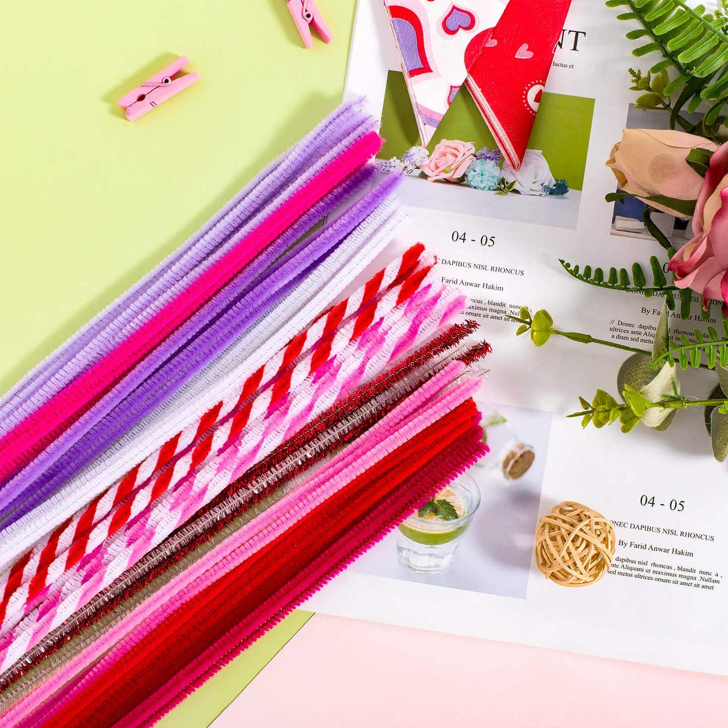 Whaline 500Pcs Valentine Pipe Cleaners Set, Including 160Pcs Craft Chenille Stems, 180Pcs Multi Sized Wiggle Eyes and 160Pcs Multi Sized Pompoms for Valentine Craft Party DIY Art Supplies