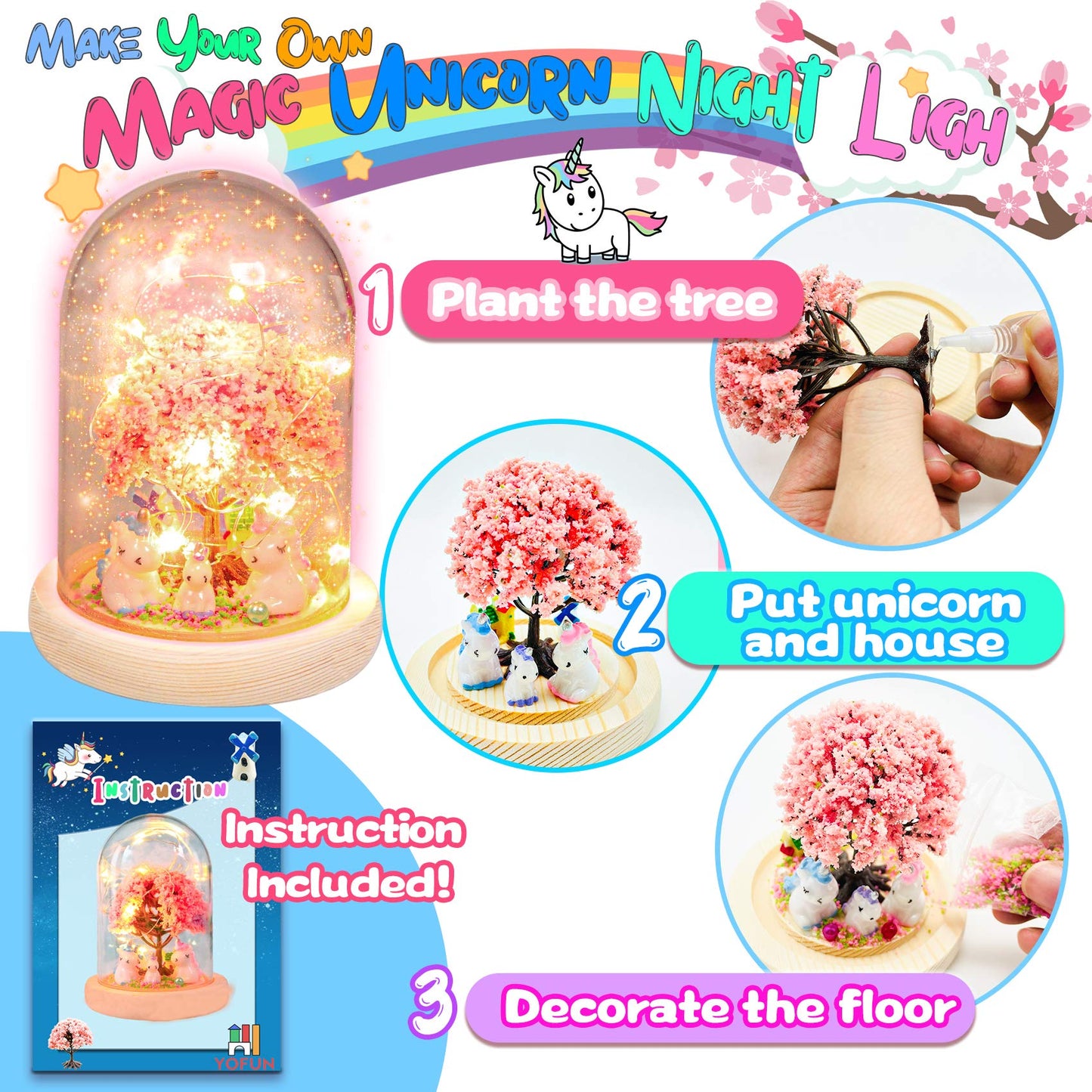 YOFUN Make Your Own Unicorn Night Light - Unicorn Craft Kit for Kids, Arts and Crafts Nightlight Project Novelty for Girl Age 4 to 9 Year Old, Unicorns Gifts for Girls