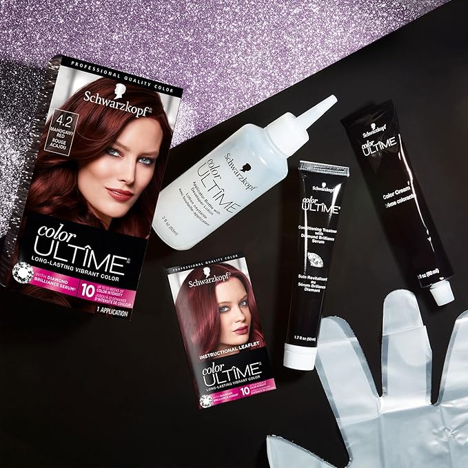 Schwarzkopf Color Ultime 4.2 Mahogany Red Hair Dye, Permanent Intense Red with Diamond Brilliance, Fade-Resistant, Covers Grays, All Hair Textures