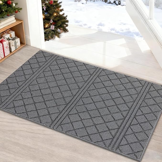 REFETONE Indoor Doormat, Front Back Door Mat 32"x40" Absorbent Rubber Backing Non Slip Door Mats, Low-Profile Resist Dirt Entrance Rugs, Machine Washable Door Rug Inside Floor Mat for Entryway, Grey