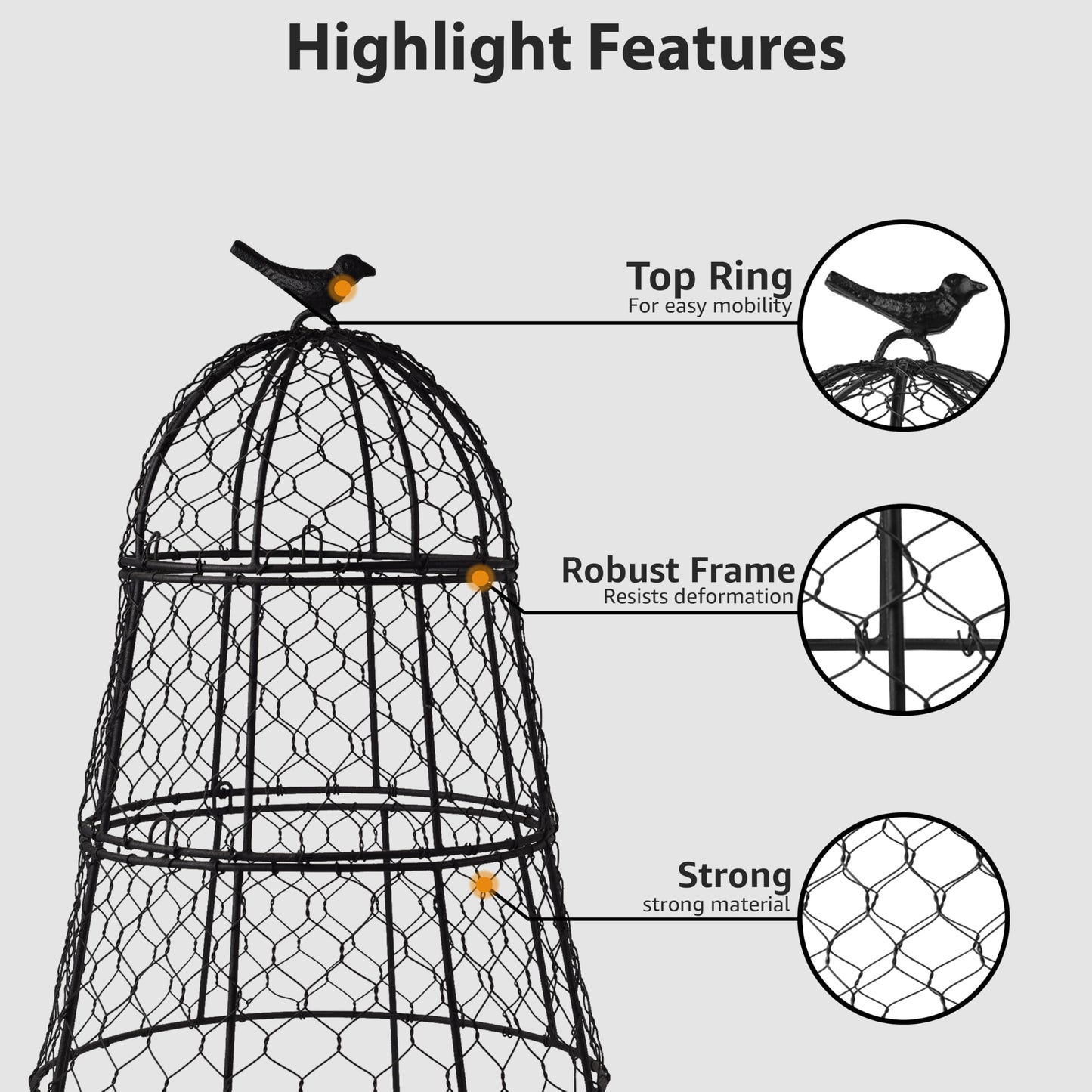DHAMPOOH Pack of 6 Heavy-Duty Chicken Wire Plant Cloches – Rustproof Garden Protectors and Plant Cages for Vegetables and Flowers – Safeguard Plants from Deer and Critters – 20” x 12”