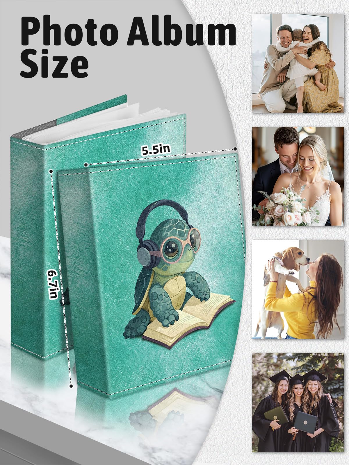 Lebrocoli Photo Album 4x6, 56 Pockets Small Picture Book Sea Turtle, Personalized Large Capacity Mini PU Leather Picture Album Gift for Family Graduation Wedding Travel
