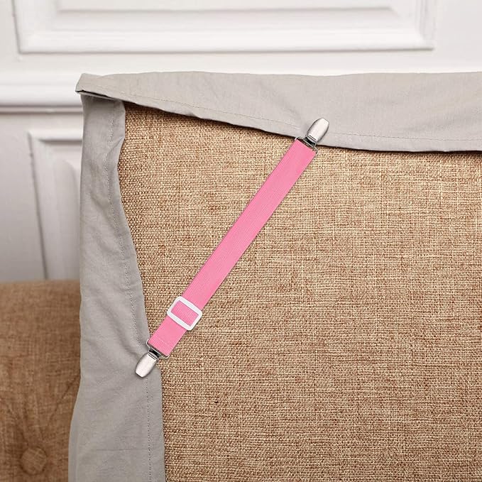 Boao 12 Pcs Bed Sheet Clips Straps Sheet Corner Straps Holder Adjustable Mattress Clips, Elastic Bed Grippers Suspender Fasteners Holder for Home(Pink,8-12 Inch Length)