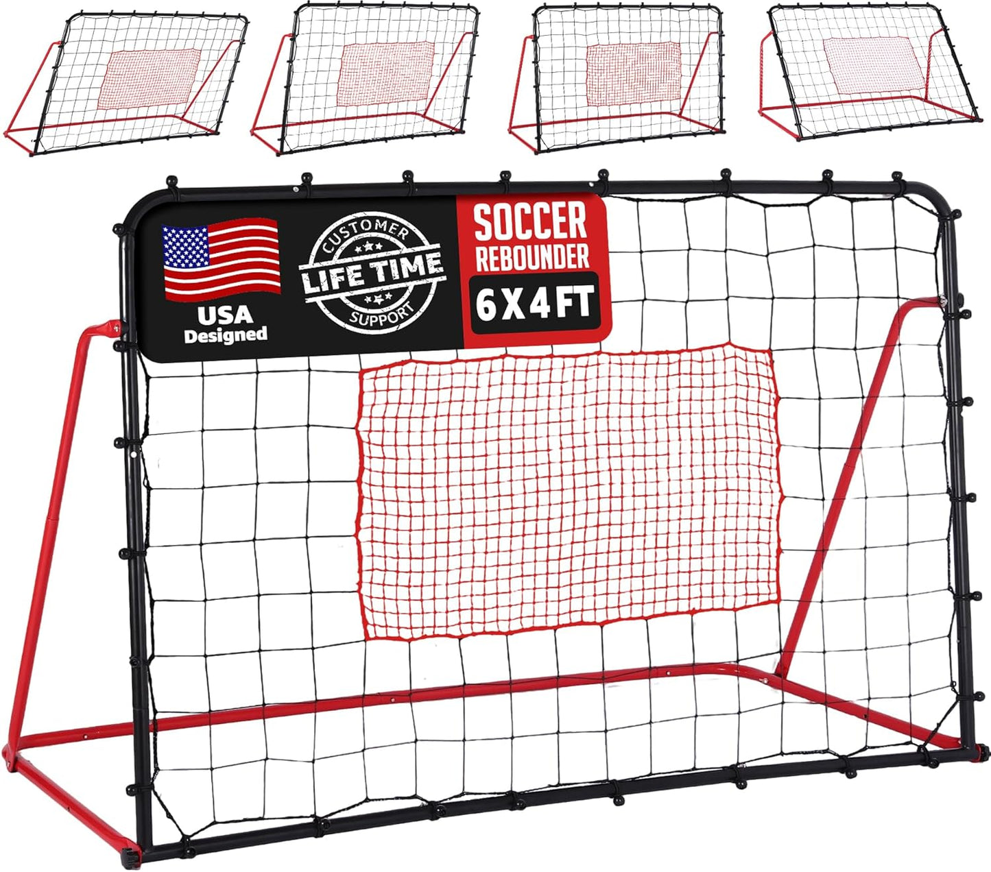 Soccer Rebounder Net, 10 Adjustable Angles 6x4FT Soccer Kickback Trainer for Passing, Ball Control & Volley Practice, Easy Setup Portable Football Training Net for Solo & Team Use