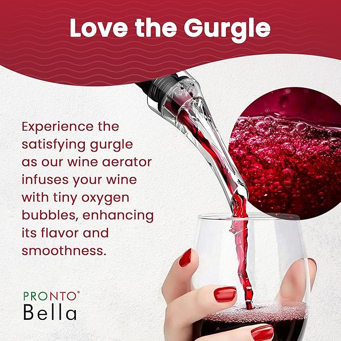 The Easy Pour Wine Aerator Spout by Pronto Bella, Professional Wine Aerator Attaches to Bottle for Improved Flavor, Enhanced Bouquet, Rich Finish No-Drip, Spill-Free Design, Gift for Your Wine Friends