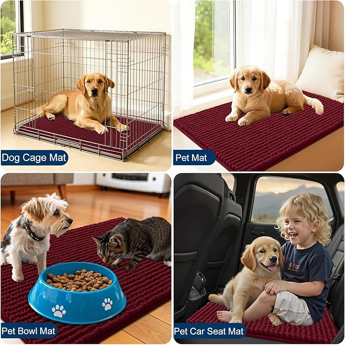 OLANLY Dog Door Mat for Muddy Paws 24x16, Ultra Absorbent Chenille Mud Doormat, Non-Slip Washable and Dirt Trapping Doormat for Indoor Entryway, Quick-Dry Indoor Pet Bed Mats for Dogs, Burgundy