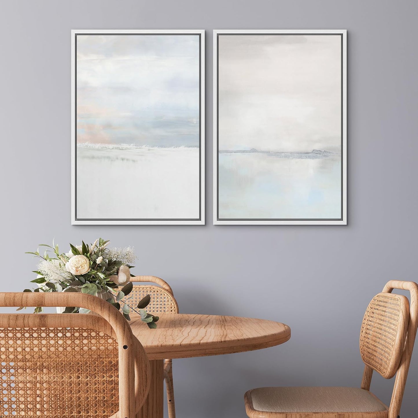 SIGNWIN Framed Canvas Print Wall Art Set Pastel Gray Watercolor Landscape Abstract Shapes Illustrations Minimal Decorative Boho Nordic Relax/Zen for Living Room, Bedroom, Office - 24"x36"x2 White