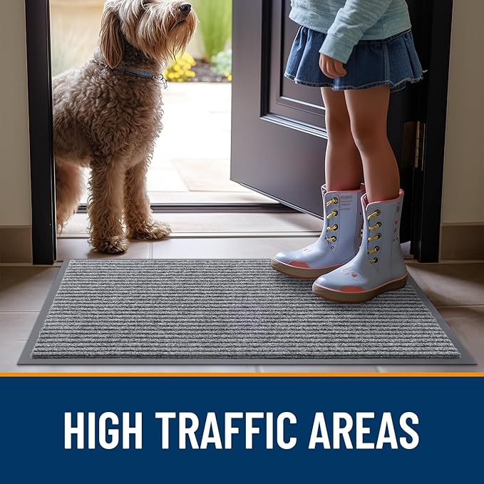 OLANLY Front Door Mat Indoor Outdoor Entrance, Waterproof Heavy Duty Doormat, Fade Resistant, Low Profile, Easy Clean Patio Porch Welcome Floor Mats for Entry, 59x40, Light Gray