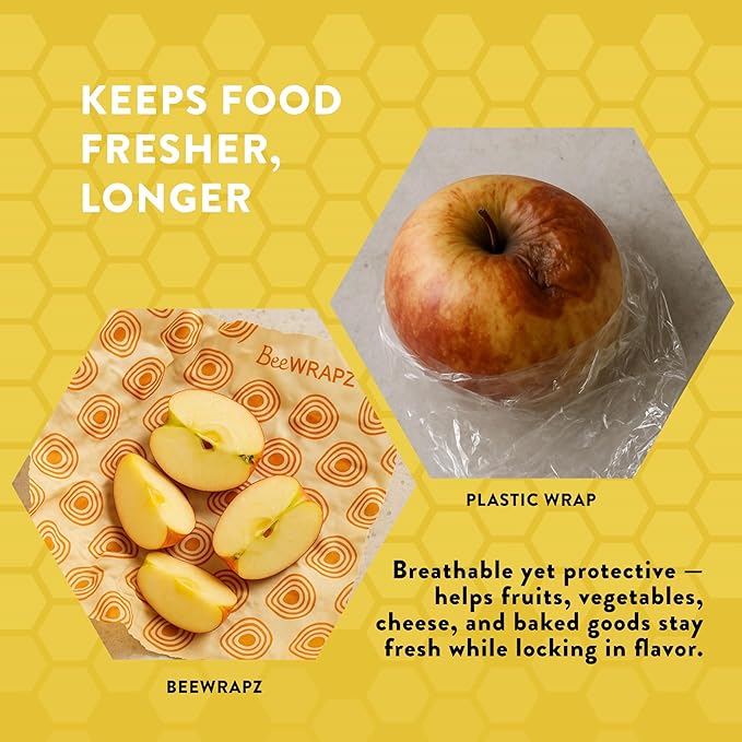 BeeWRAPZ Reusable Beeswax Wraps for Food | Eco Friendly & Organic | Eco-Friendly & Plastic-Free Food Storage | Biodegradable |Pack of 3 Beeswax Food Wraps for Wrapping Fruits & Vegetables (Orange)