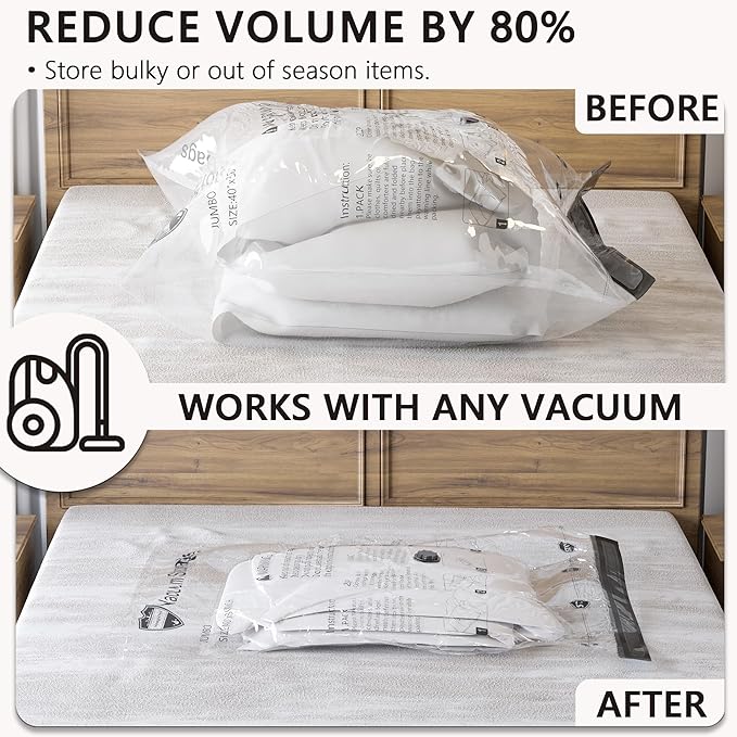 Vacuum Storage Bags 12 Jumbo, Space Saver Bags with Travel Hand Pump, Compression Airtight Sealer Bags for Clothes, Bedding, Pillows, Comforters, Blankets