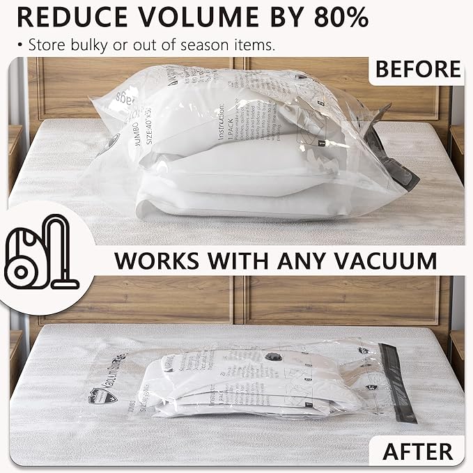 Vacuum Storage Bags 8 XXL Jumbo, Space Saver Bags with Travel Hand Pump, Compression Airtight Sealer Bags for Clothes, Bedding, Pillows, Comforters, Blankets
