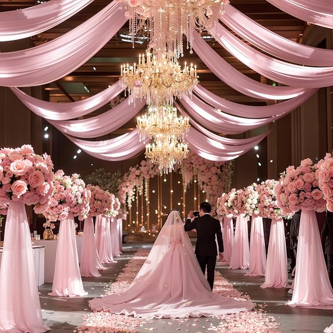 Wedding Arch Draping Fabric 1 Panel 18Ft Blush Chiffon Fabric Drapes Arbor Drapery for Wedding Ceremony Reception Swag Decorations