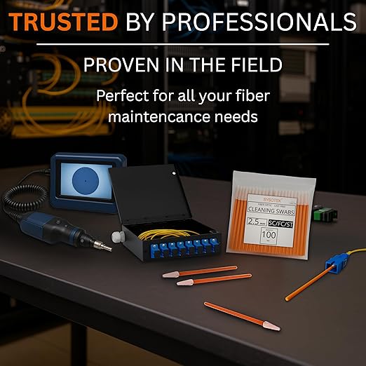 Fiber Optic Cleaning Swabs - 100 Pack - SC 2.5mm - for Cleaning Optical Components. Lint Free Anti-Static Swabs, Cleaning Stick for Ports and Adapters, SC Connector Cleaner Tool for Field Use