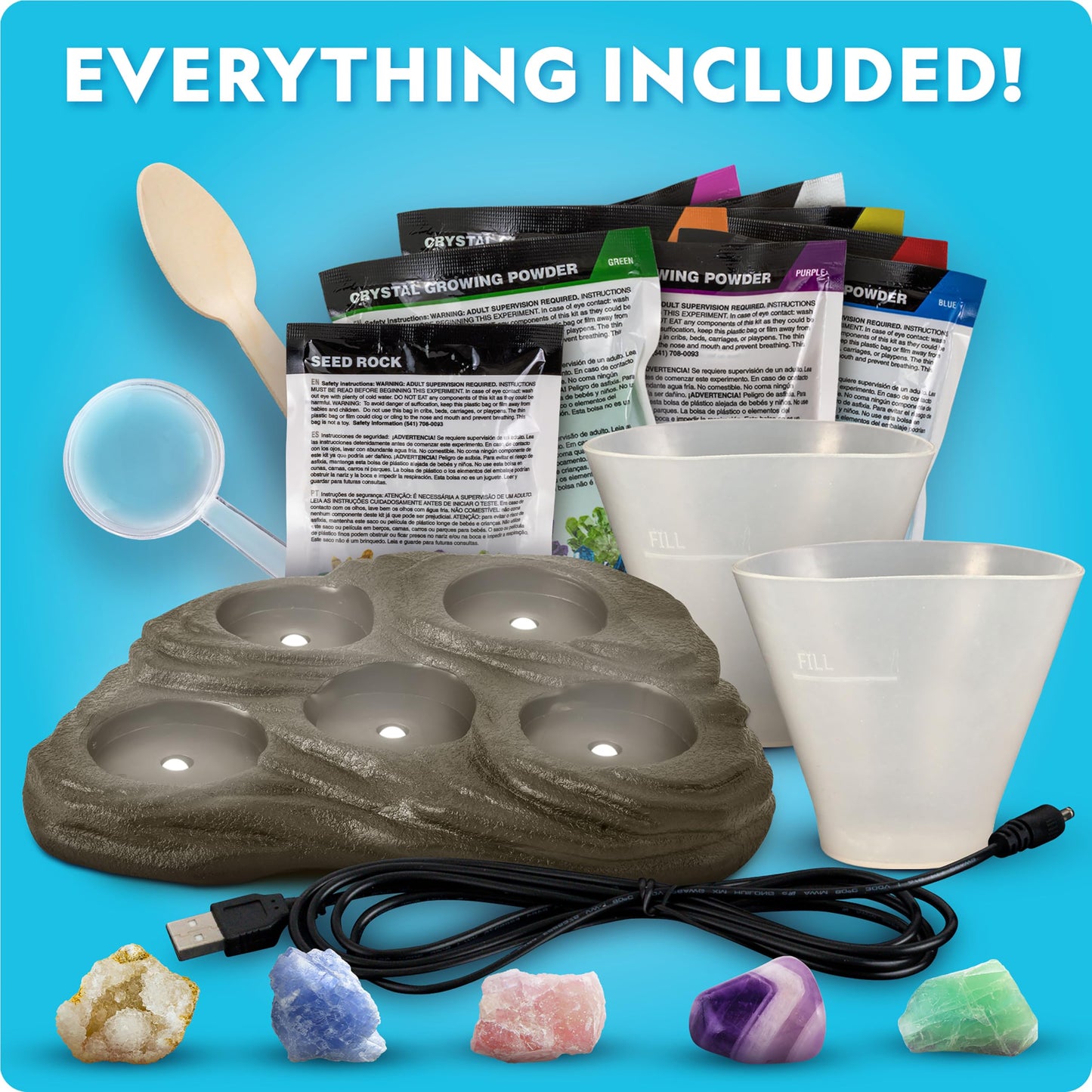 NATIONAL GEOGRAPHIC Mega Crystal Growing Kit for Kids- Grow 8 Crystals with Light-Up Stand, Science Gifts for Kids 8-12, Crystal Making Experiment, Science Kit for Girls and Boys