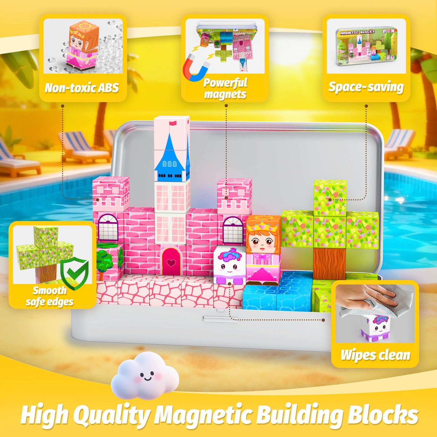 Sixink 45PCS Mini Magnetic Blocks,Magnetic Blocks Travel Toys for Kids with Portable Iron Box,STEM Learning Gift Idea for Ages 3+,Toys Birthday Gifts.